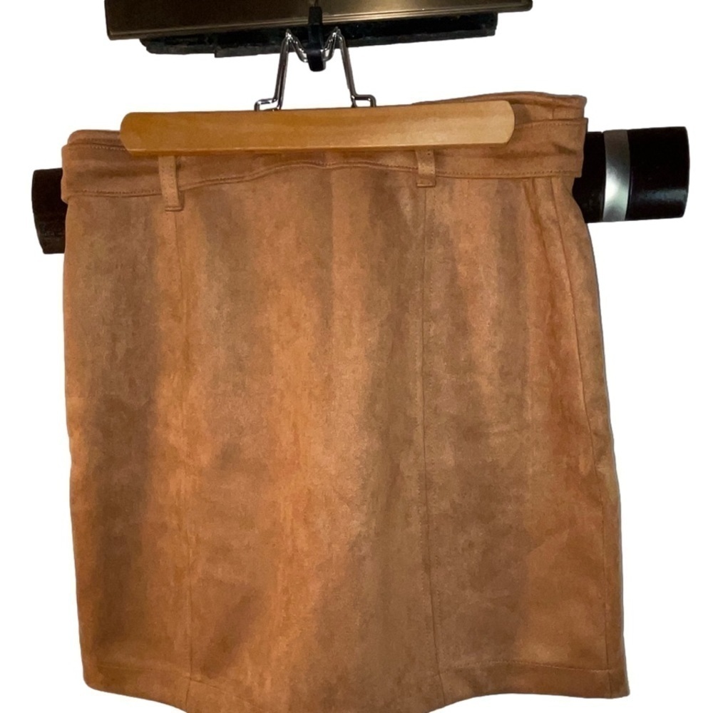 Haute Monde Faux Suede Leater Skirt Belted Coastal Cowgirl Mini Skirt Size L